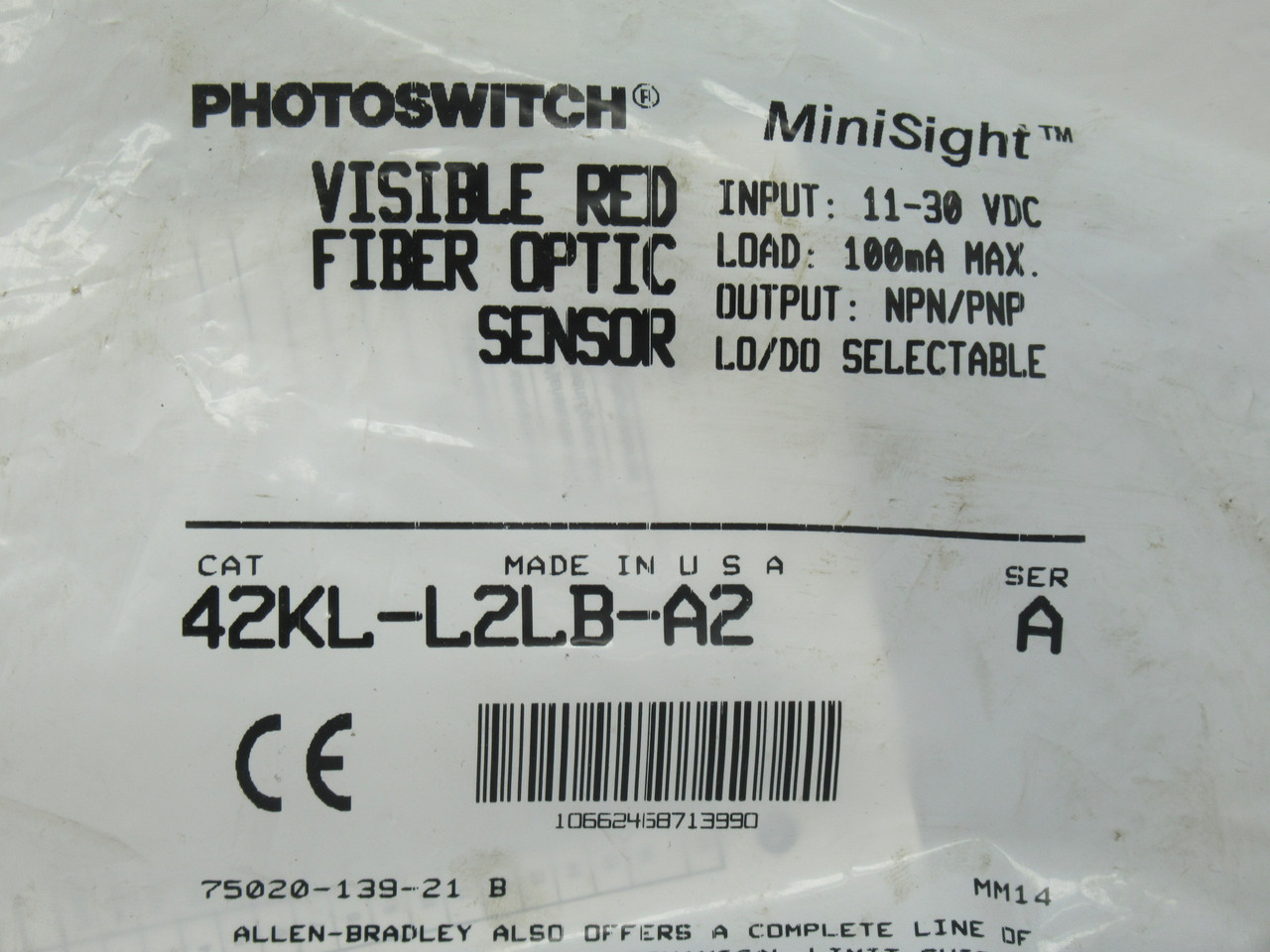 Allen-Bradley 42KL-L2LB-A2 MiniSight Visible Red Fiber Optic Sensor Ser. A NWB