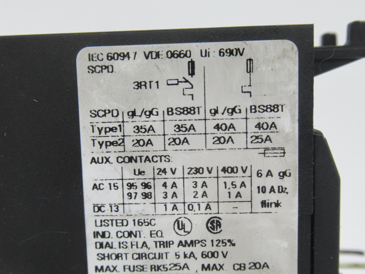 Siemens 3RU1116-1GB0 Overload Relay 4.5-6.3A 690V USED