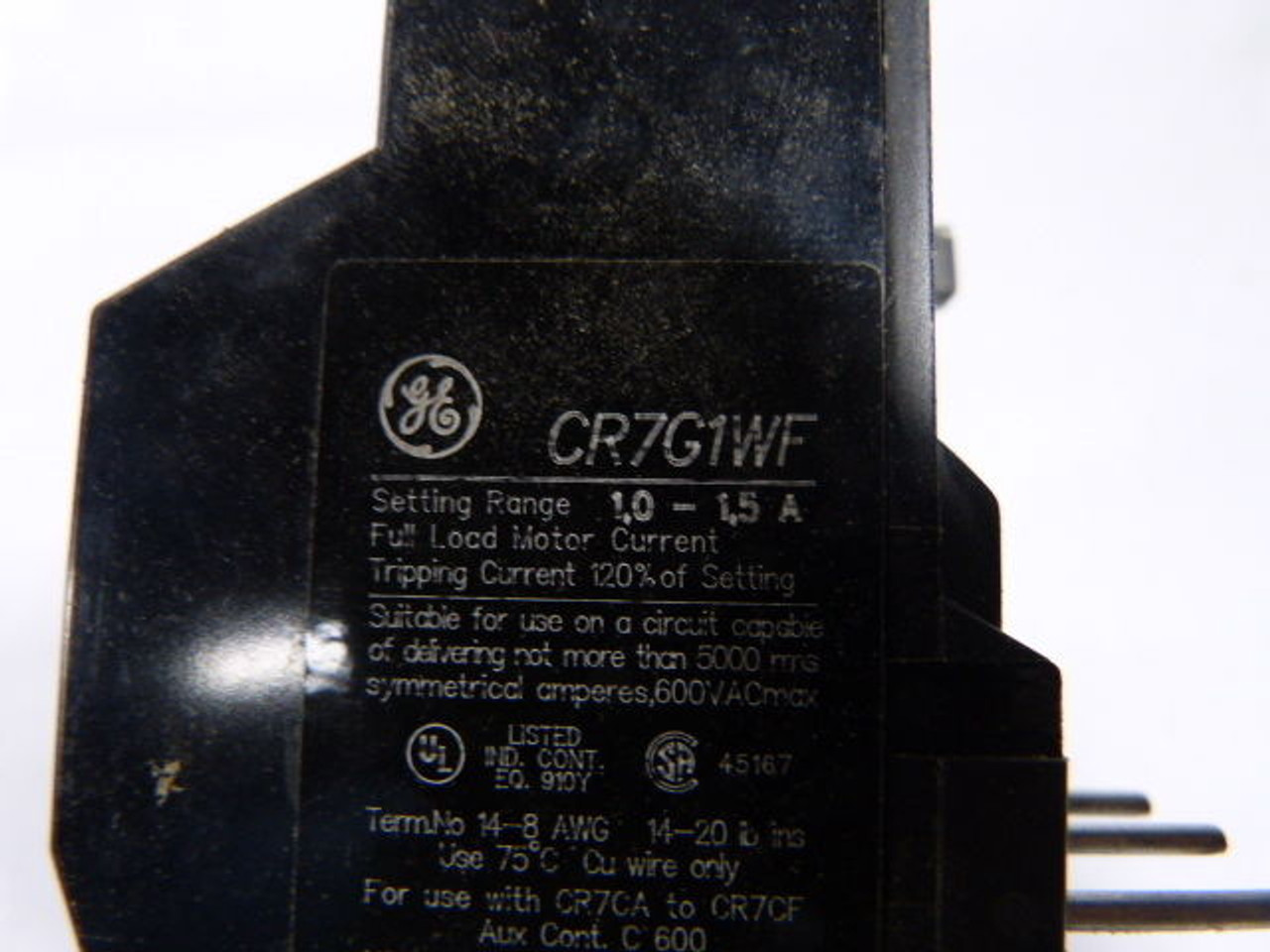 General Electric CR7G1WF Overload Relay 1 - 1.5 Amp USED