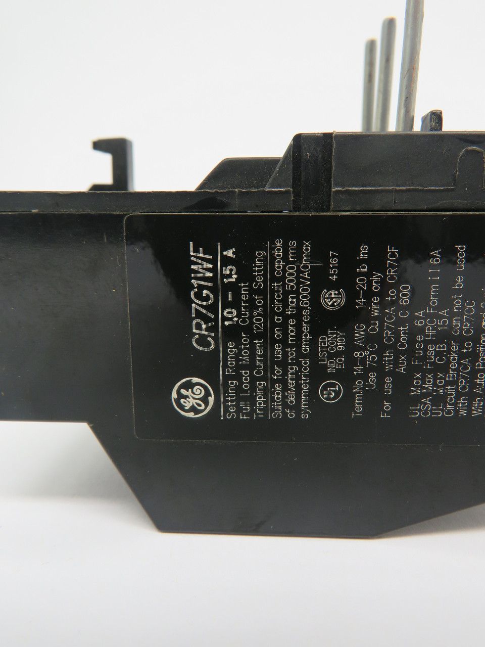 General Electric CR7G1WF Overload Relay 1 - 1.5 Amp USED