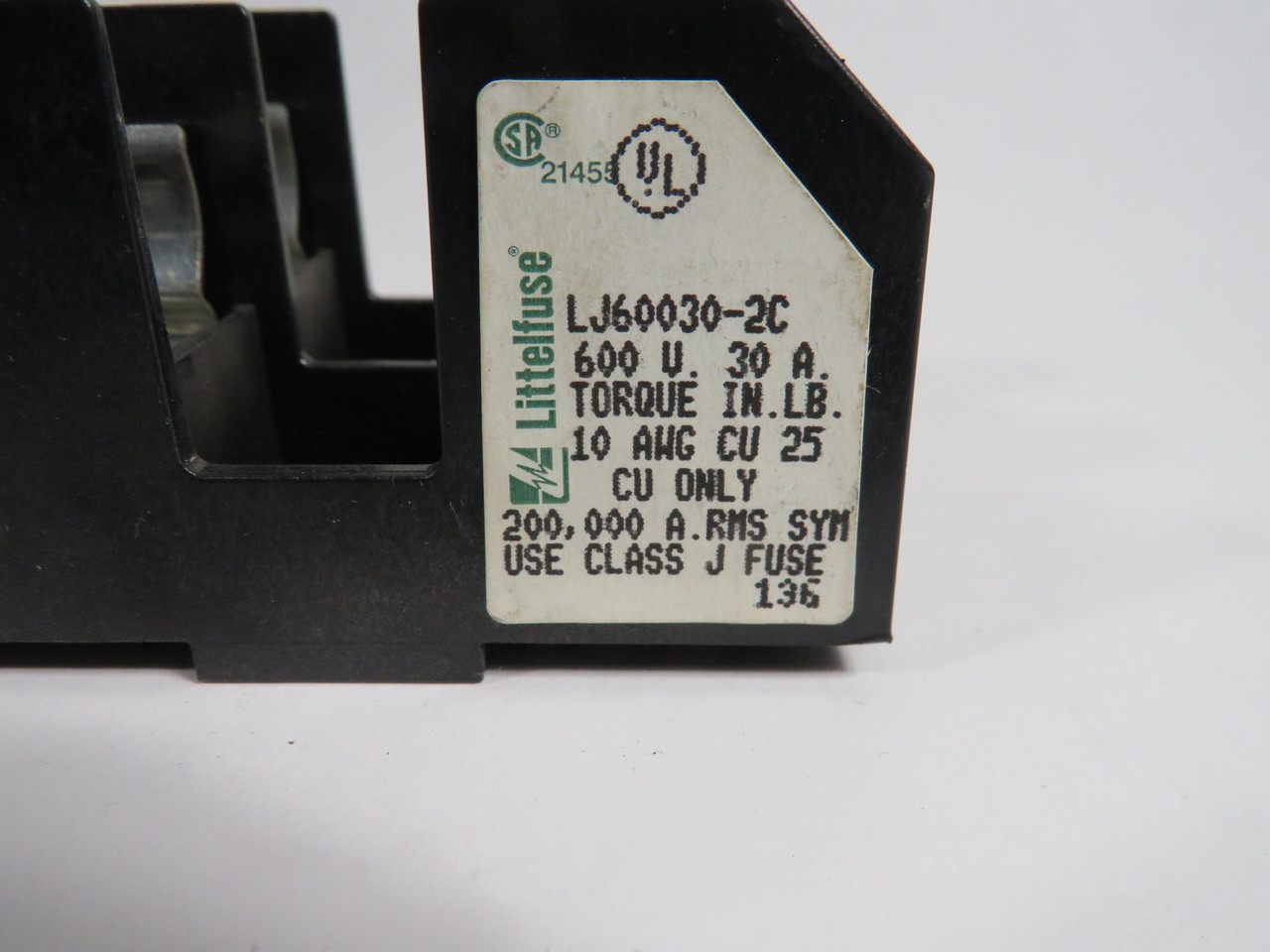 Littelfuse LJ60030-2C Fuse Holder 30A 600V 2P USED