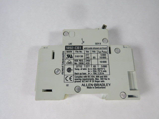 Allen-Bradley 1492-CB1-G120 Series B Circuit Breaker 12A 1-Pole USED