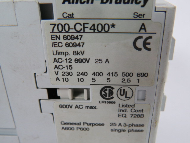 Allen-Bradley 700-CF400D Series A Relay 110/120V 50/60HZ AC-12 690V 25A ...