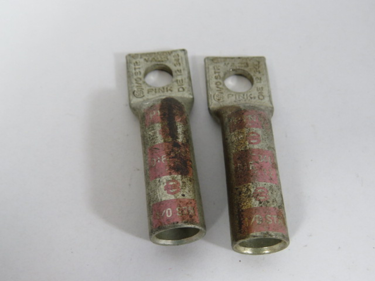 Burndy YA25 Pink Tin Plated Compression Lug 5/16" 1/0STR Die 12 Lot of 2 ! NOP !