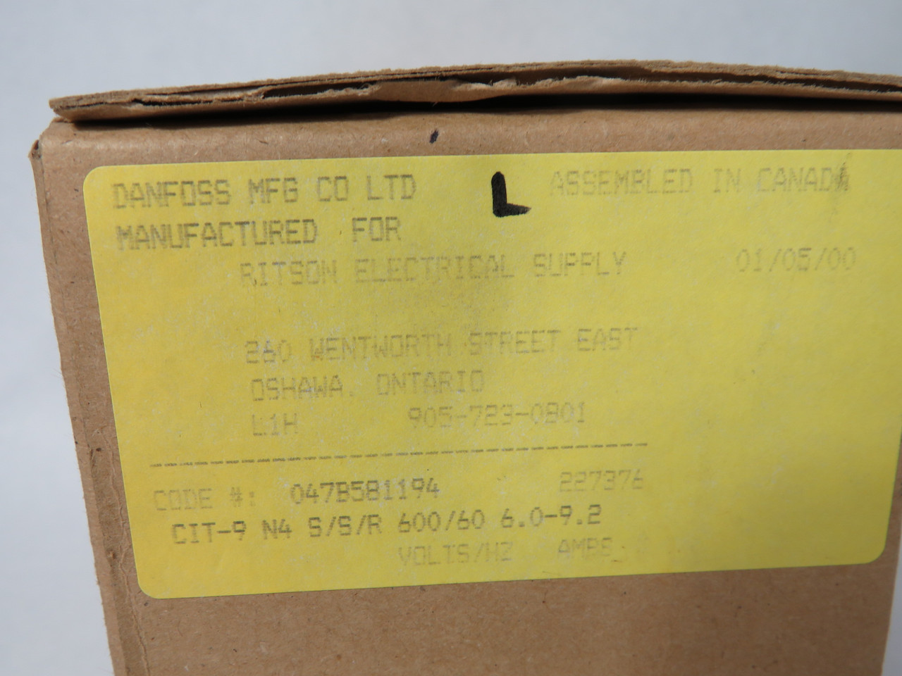 Danfoss 047B581194 Motor Starter CIT9 600V 60Hz 6.0-9.2A COSMETIC DAMAGE NEW