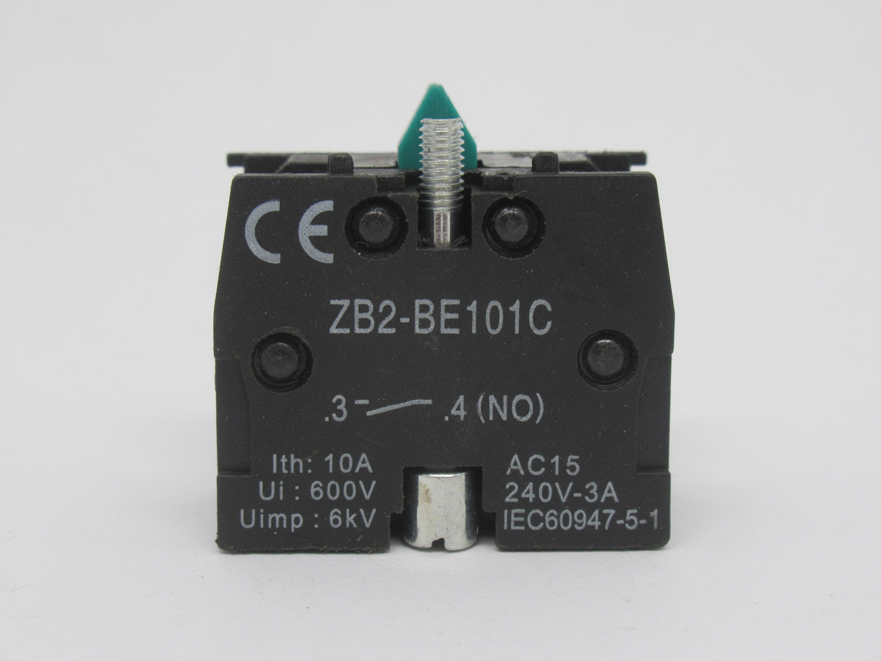 Generic ZB2-BE101C Contact Block 1NO 600V 10A Green Plunger USED