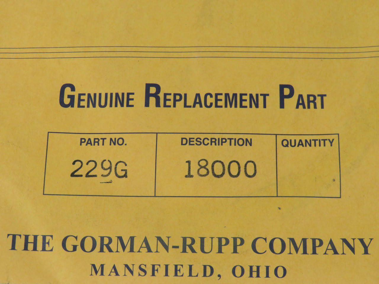 Gorman-Rupp 229G-18000 Vegetable Fiber Gasket Set SEALED NEW