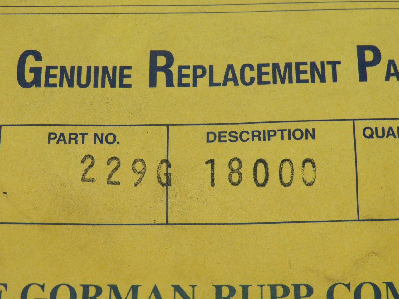 Gorman-Rupp 229G-18000 Vegetable Fiber Gasket Set SHELF WEAR NEW