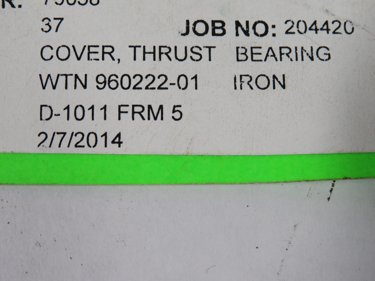 Worthington 960222-01 Green Pump Thrust Bearing Cover D1011 FRM5 SHELF WEAR NOP