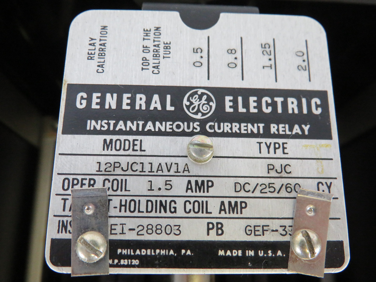 General Electric 12PJC11AV1A Instantaneous Current Relay COSMETIC DAMAGE USED