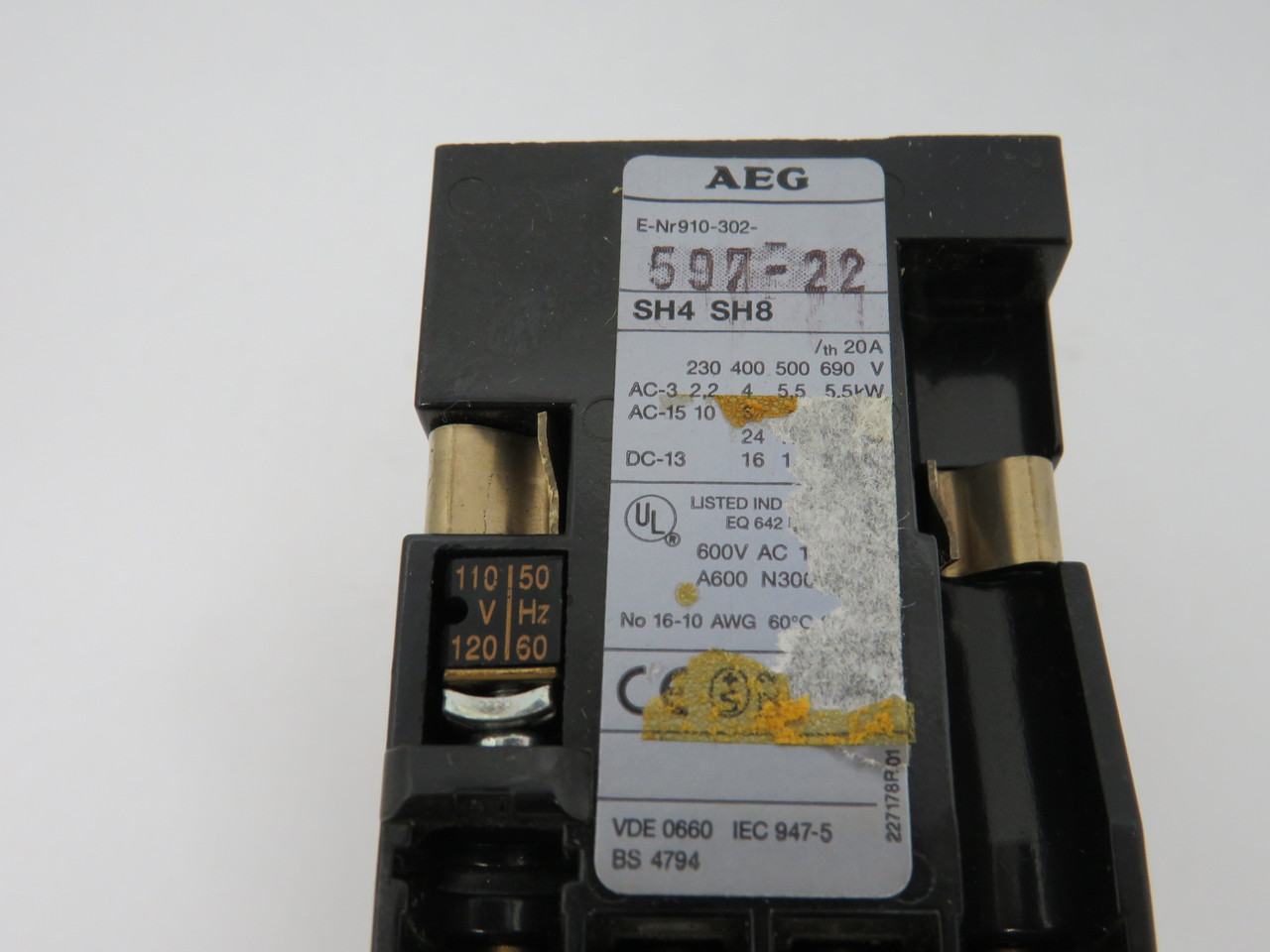 AEG SH8-62-A Positive Guided Relay 110V 50Hz 120V 60Hz 8P 6NO 2NC DMG LABEL USED