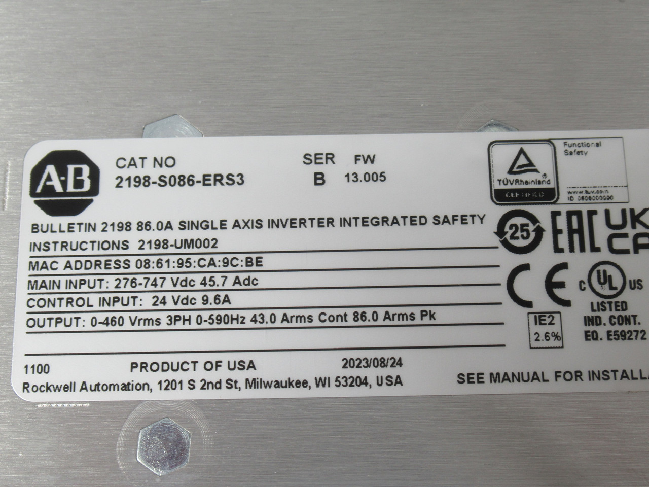 Allen-Bradley 2198-S086-ERS3 Ser B Kinetix 5700 Single Axis Inverter 24VDC NEW