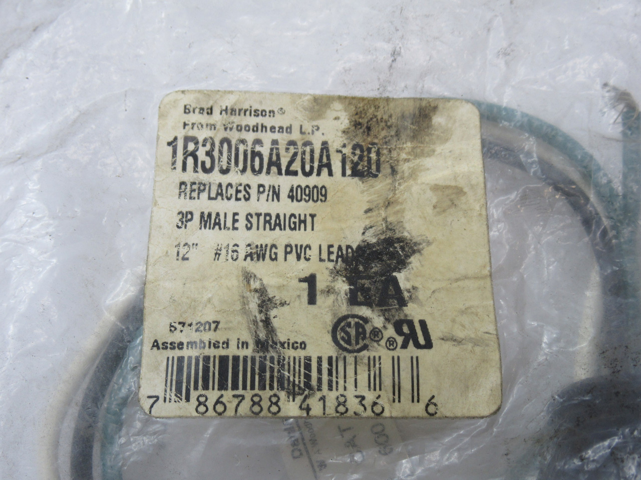 Brad Harrison 1R3006A20A120 Mini-Change Receptacle 3-Pole 12" L  DIRTY BAG NWB