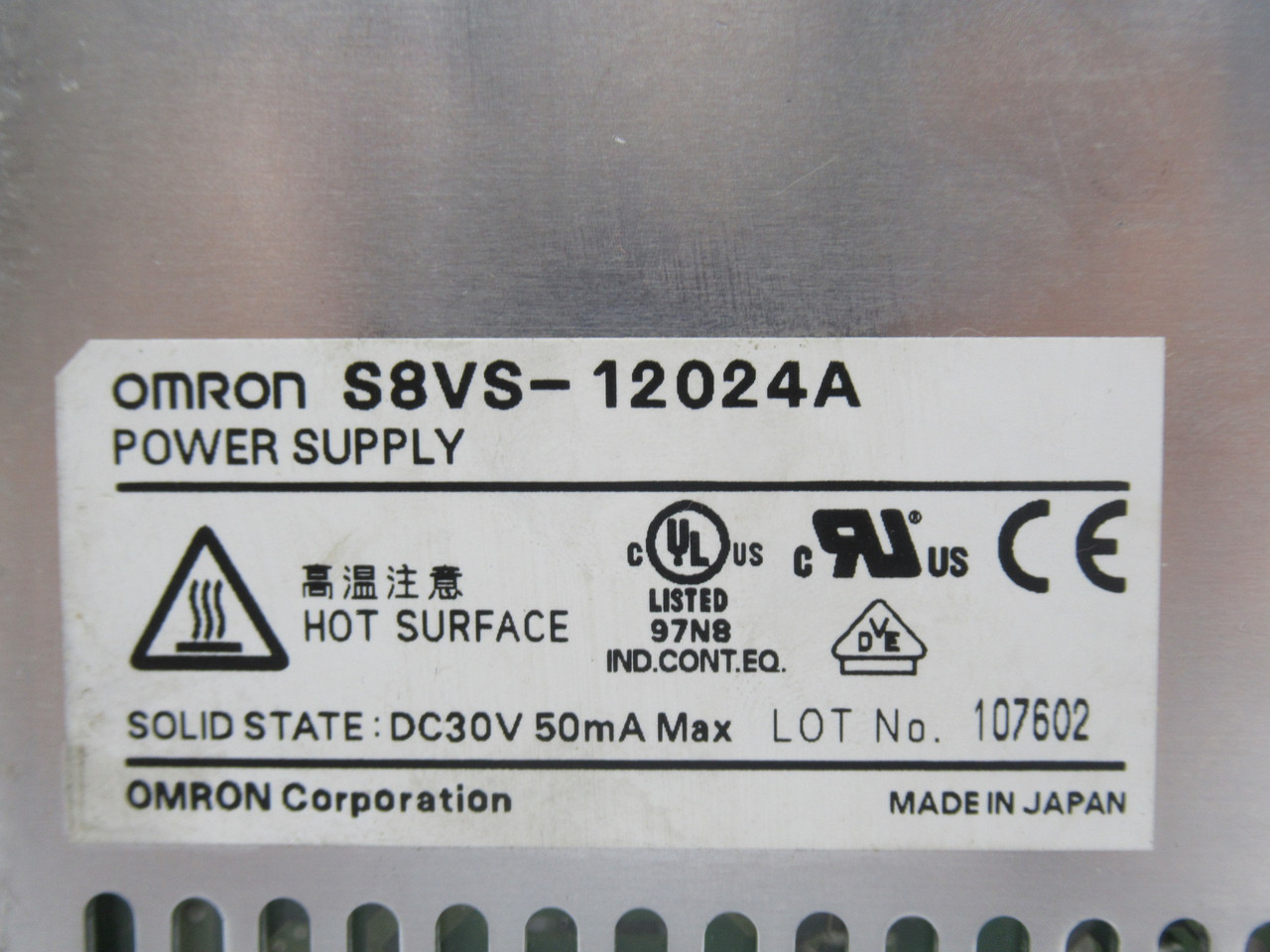 Omron S8VS-12024A Switch Mode Power Supply 120W 24VDC 5A USED