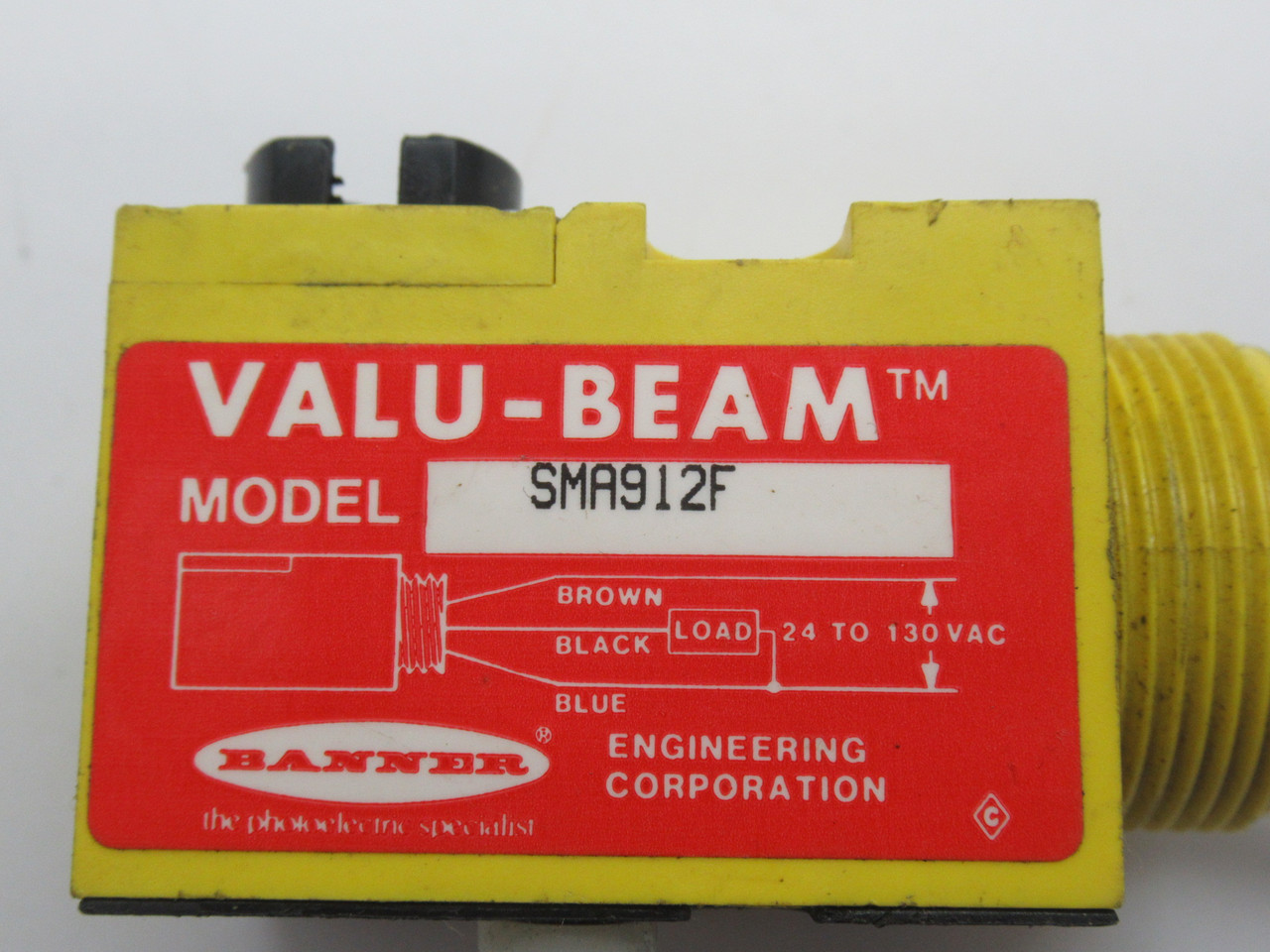 Banner SMA912F Valu-Beam Sensor 24-130VAC 4 ms On/Off 2m Cable Length USED