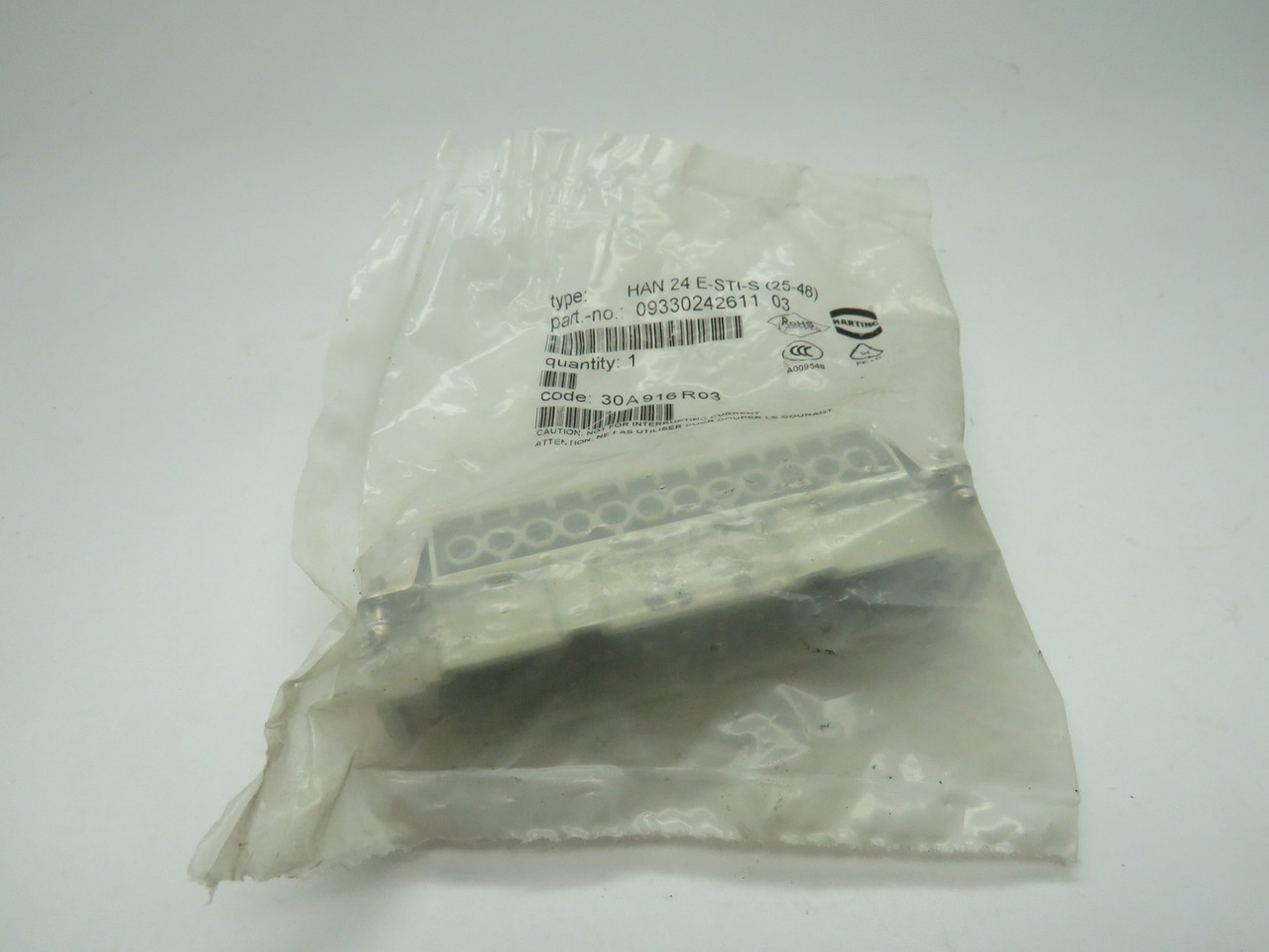 Harting 09330242611 Male Connector 16A Size 48B Contacts 25-48 HOLEY BAG NWB