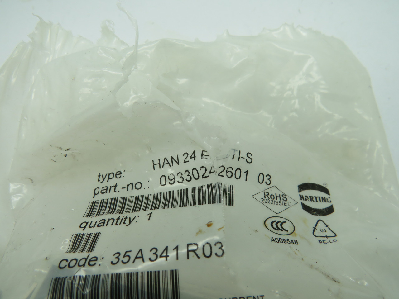 Harting 09330242601 Male Connector 16A 500V Size 24B DAMAGED BAG NWB