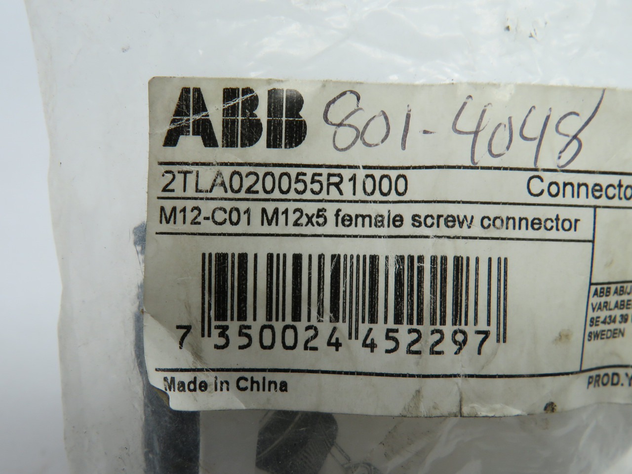 ABB M12-C01 Female Screw Connector M12x5 2.5-6.5 mm Cable Range NWB