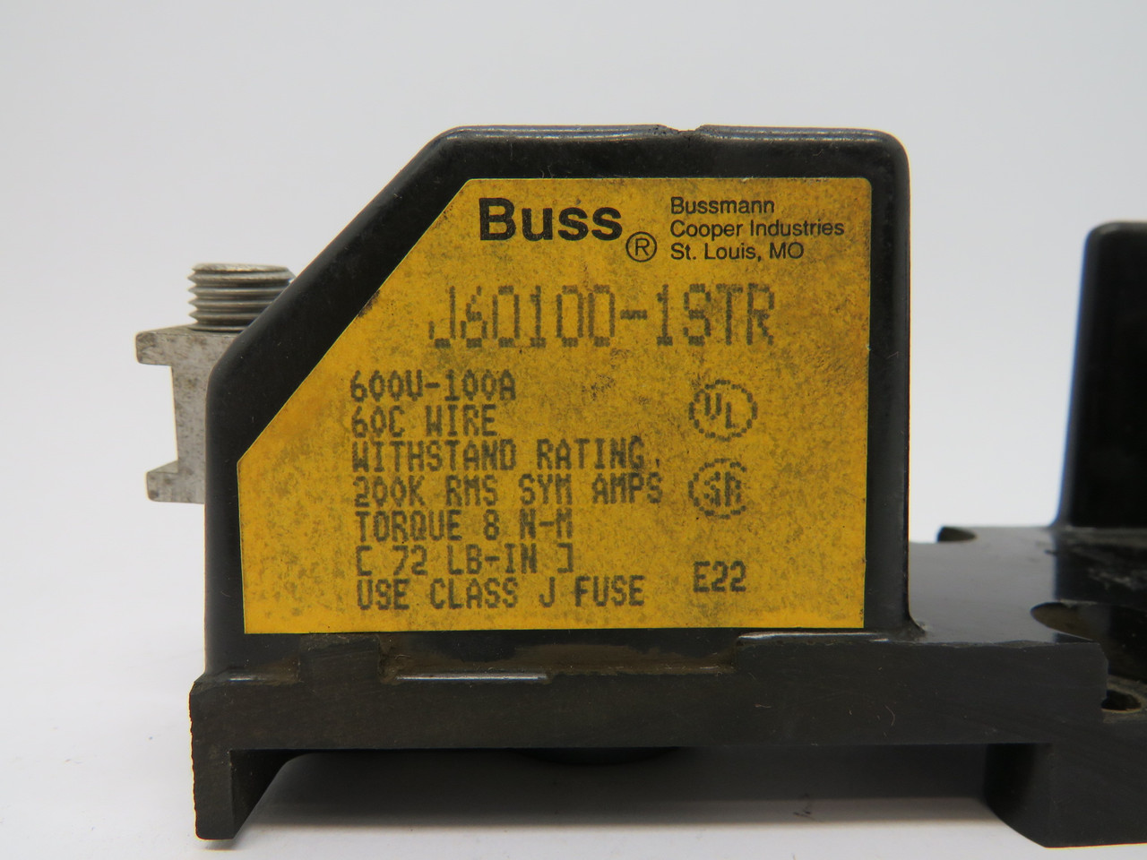 Bussmann J60100-1STR Fuse Block 100A 600V 1-Pole USED