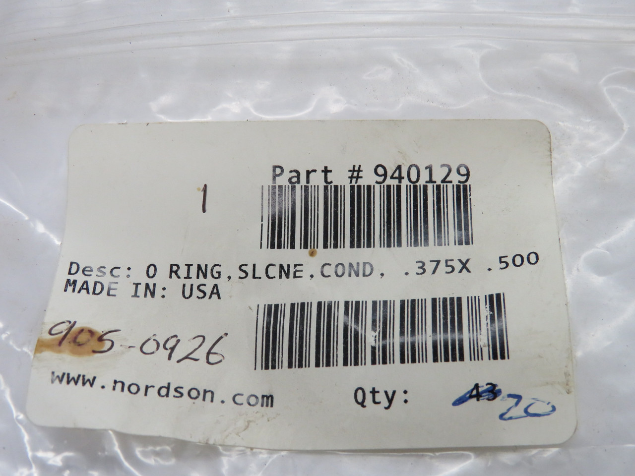 Nordson 940129 Silicone Conductive O-Ring 0.375 x 0.5 x 0.063" Lot of 20 NWB