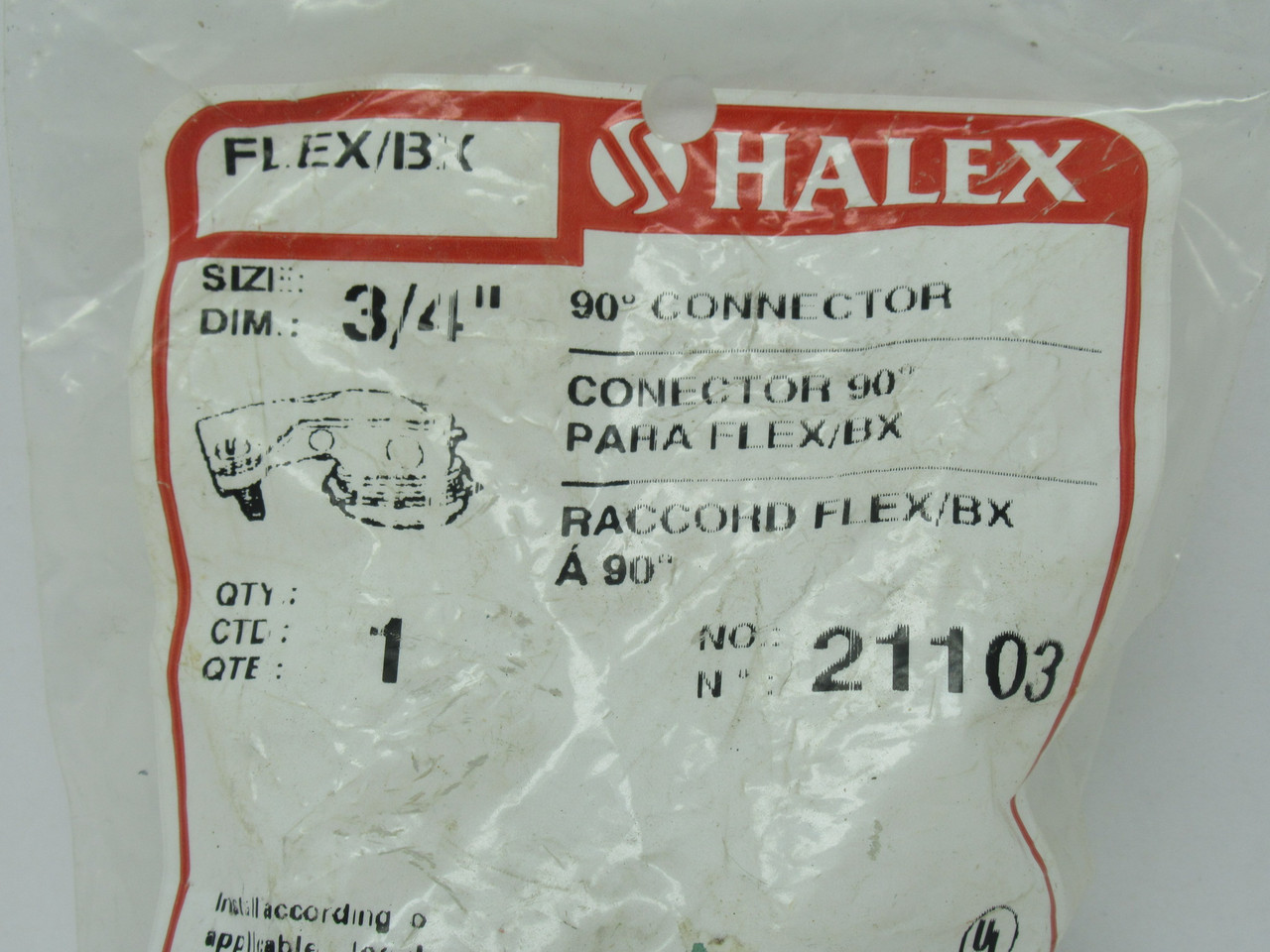 Halex 21103 90-Degree Connector 3/4" Para Flex/BX NWB