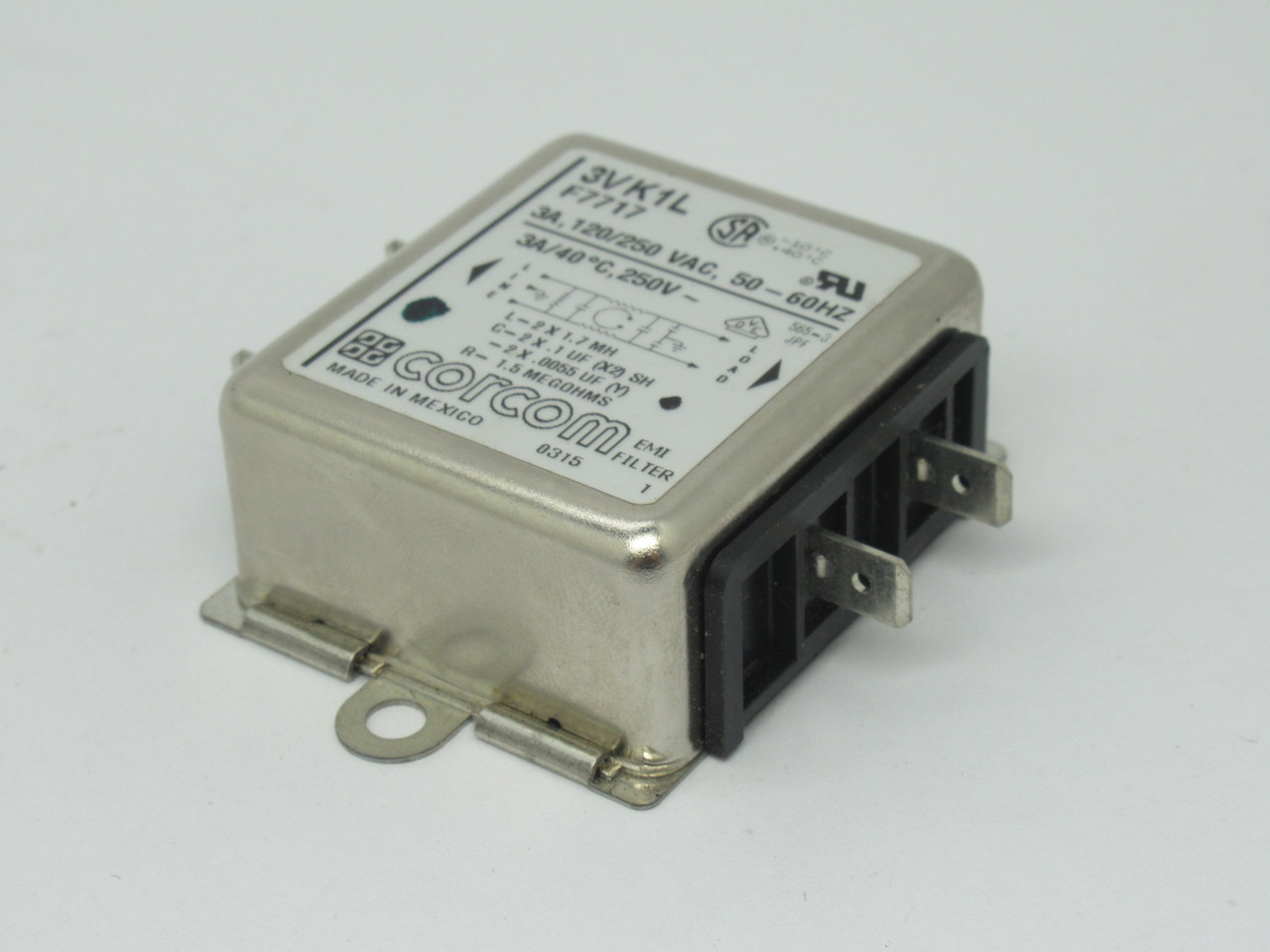 Corcom 3VK1L Power Line Filter 120/250VAC 3A 50-60Hz USED