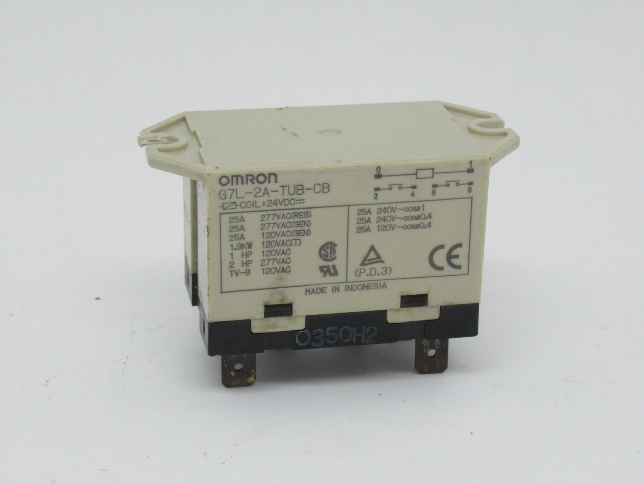 Omron G7L-2A-TUB-CB-DC24 Relay 24VDC 25A 120/277VAC USED