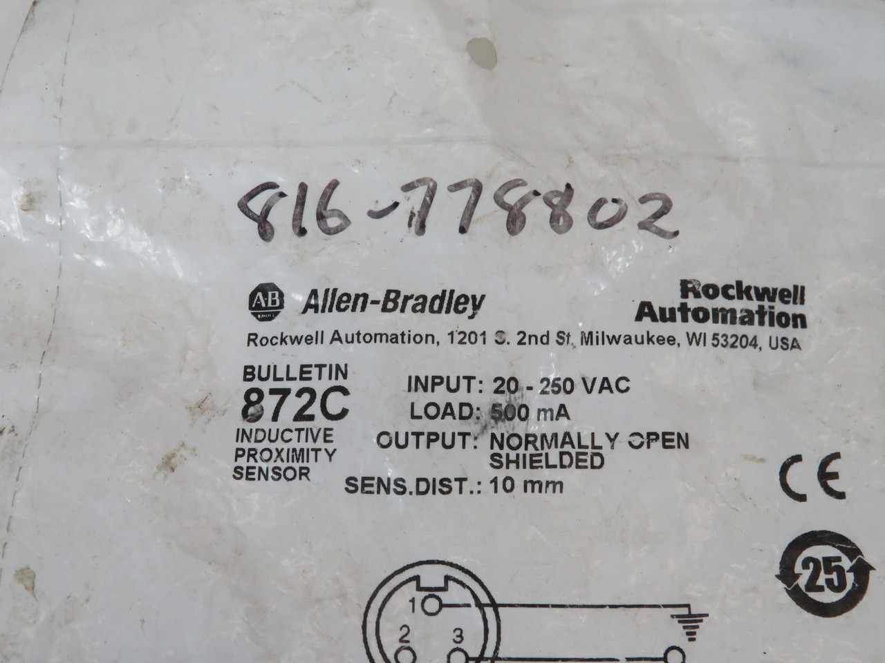 Allen-Bradley 872C-A10N30-N3 Ser B Proximity Sensor 20-250AC 10mm DIRTY BAG NWB