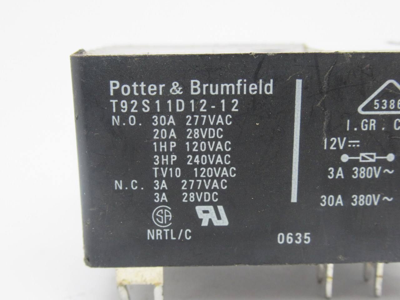Potter & Brumfield T92S11D12-12 Power Relay 12VDC 3/30A 380VAC USED