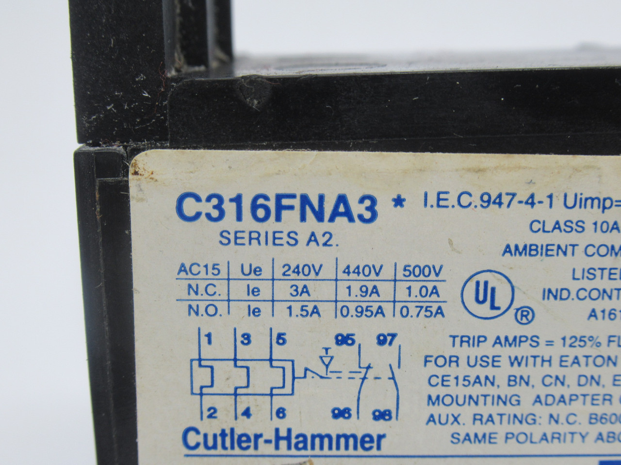 Eaton Cutler-Hammer C316FNA3M Fixed Heater Overload Relay Ser. A2 4.5-6.5A USED