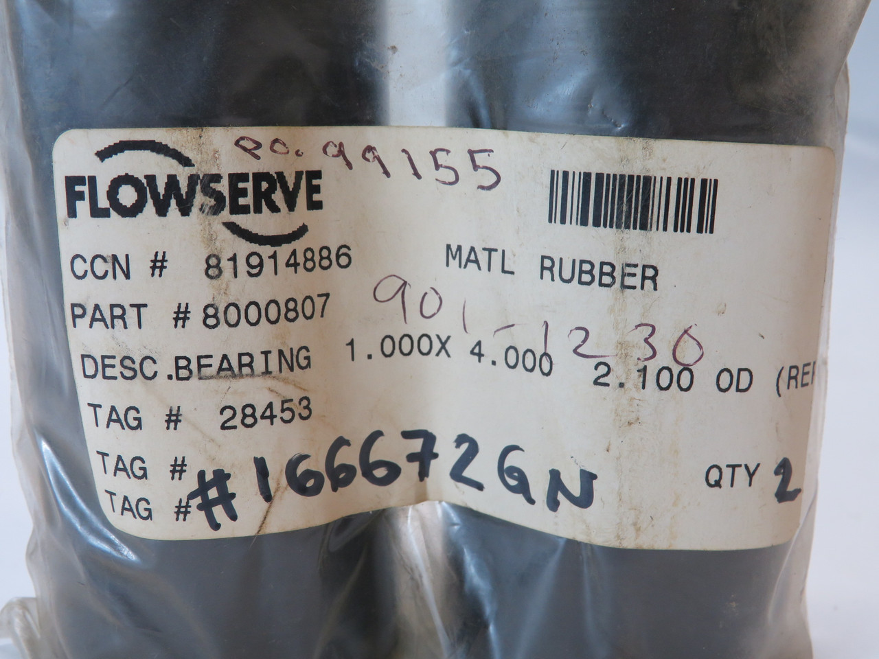Flowserve 8000807 Rubber Bearing 1" 2.1" OD 4" W Lot of 2 NWB