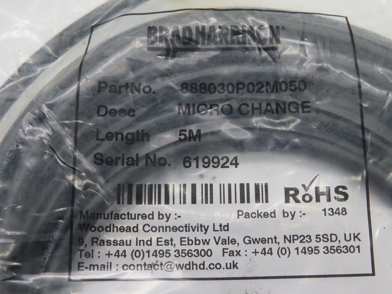 Brad Harrison 888030P02M050 Patch Cord Assembly M12 Male to Female 8 Pos 5m NWB