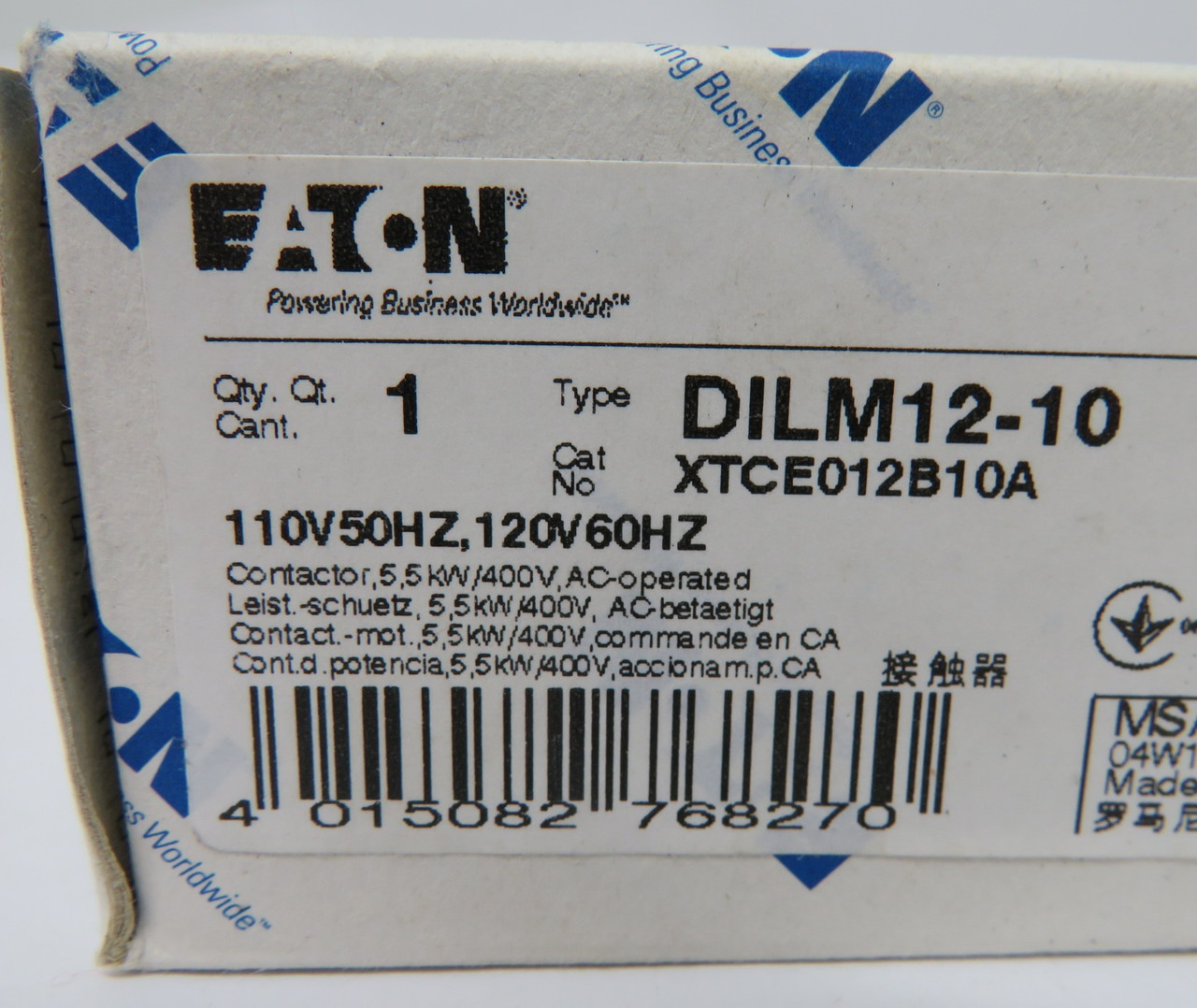 Eaton XTCE012B10A DILM12-10 Contactor 110/120V 50/60Hz NEW