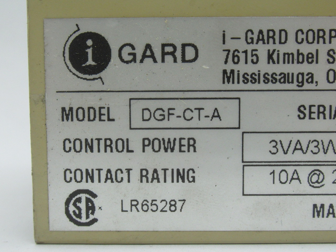 i-GARD DGF-CT-A Ground Fault Detector 40-240VAC/DC 10A 3VA 3W USED