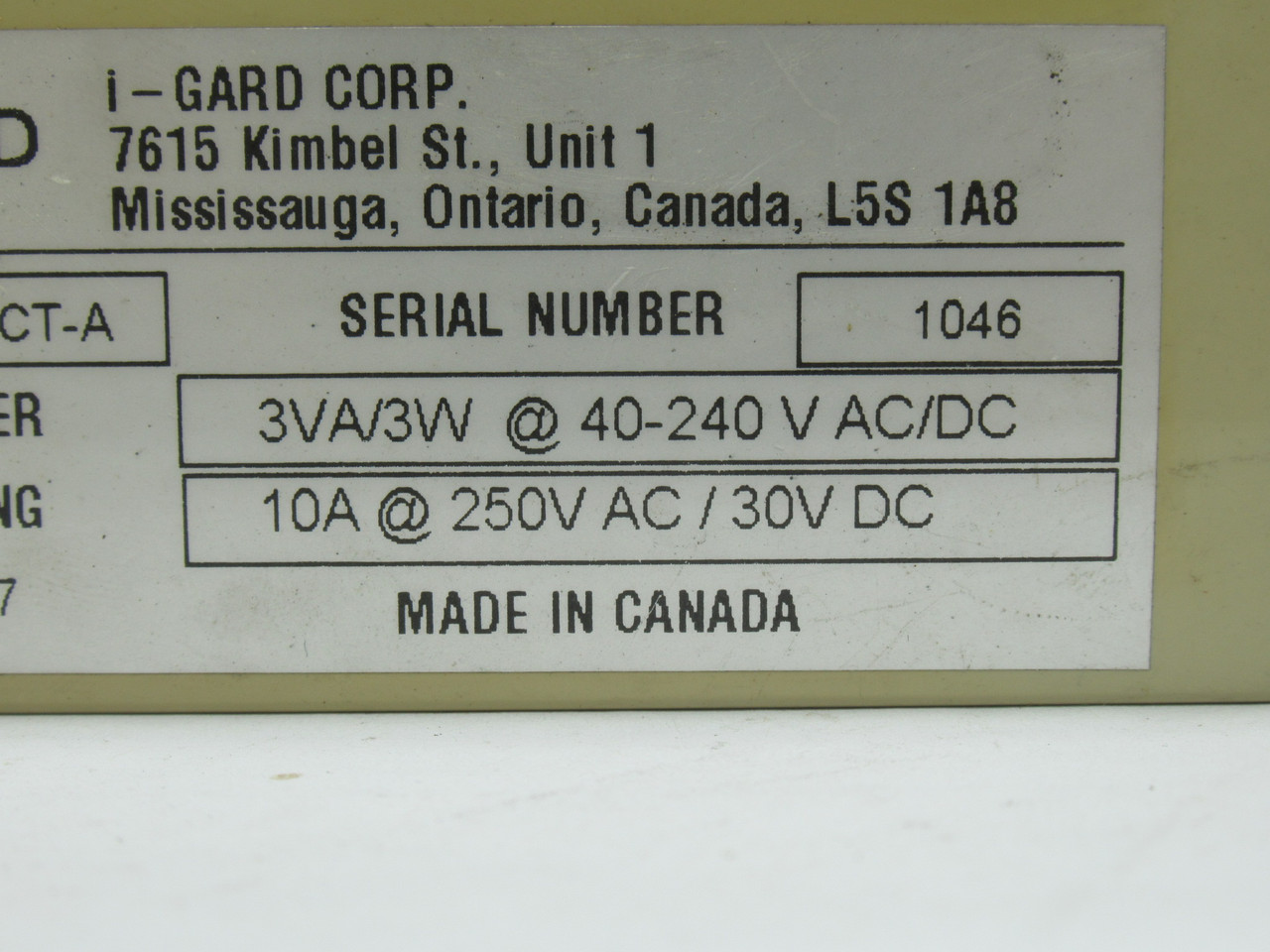 i-GARD DGF-CT-A Ground Fault Detector 40-240VAC/DC 10A 3VA 3W USED