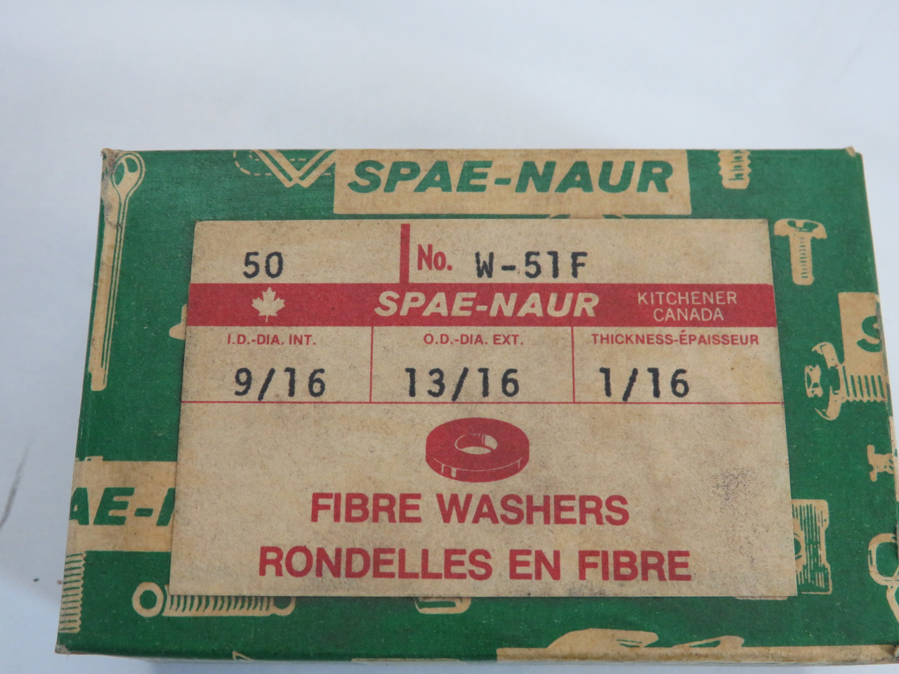 Spaenaur W-51F Fibre Washer 13/16"OD 9/16"ID 1/16"W 50-Pack BOX DAMAGE NEW