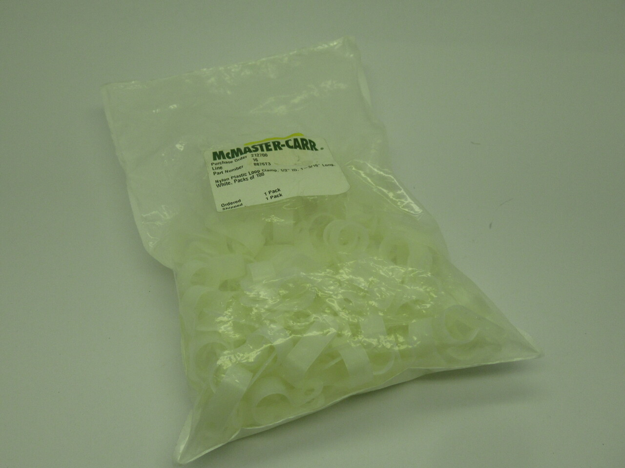 Generic White Nylon Loop Clamp 1/2" ID 1-3/16” Long Lot of 100 NOP