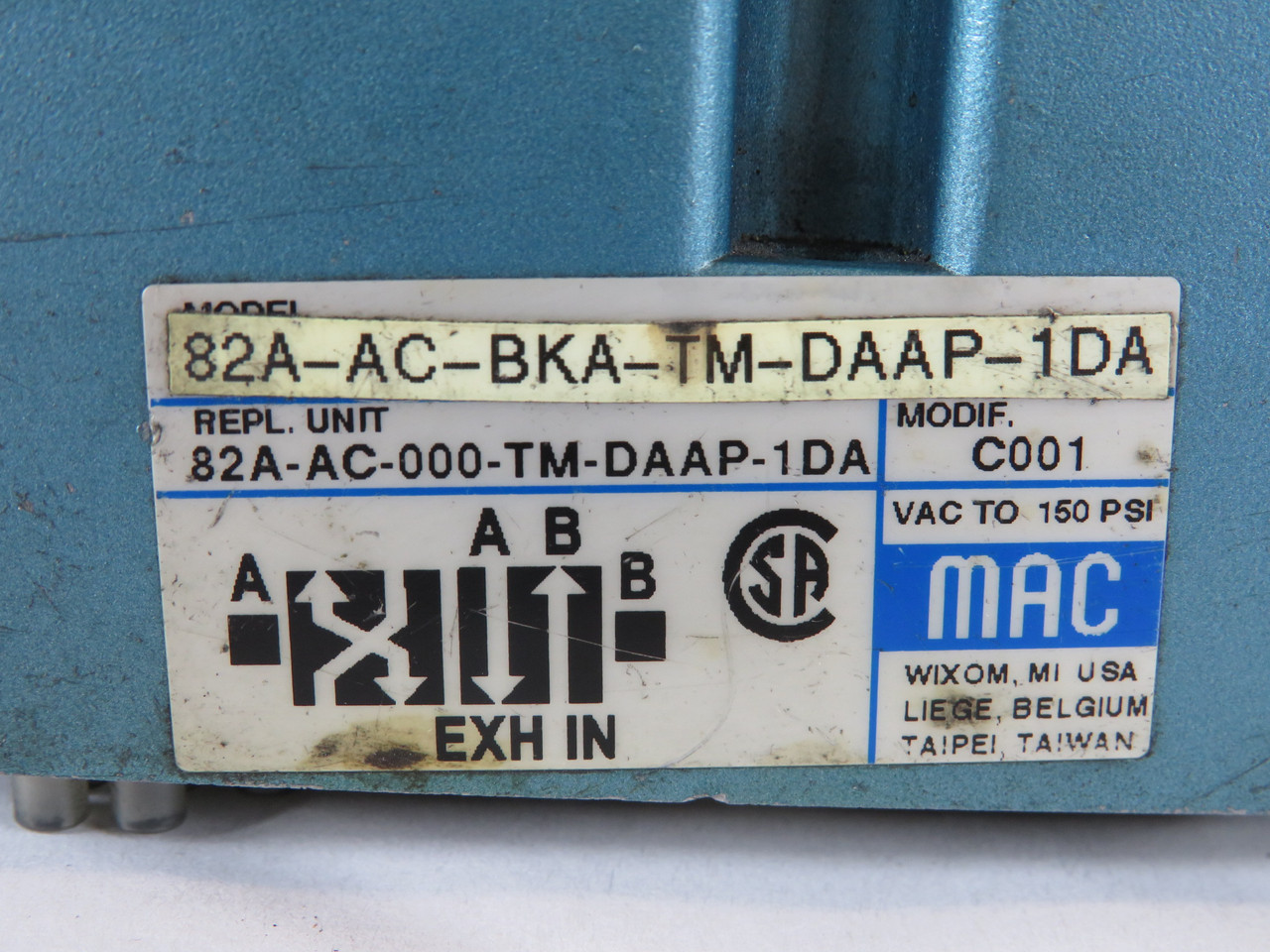 MAC 82A-AC-000-TM-DAAP-1DA Solenoid Valve 110V@50Hz 120V@60Hz NO SEAL USED