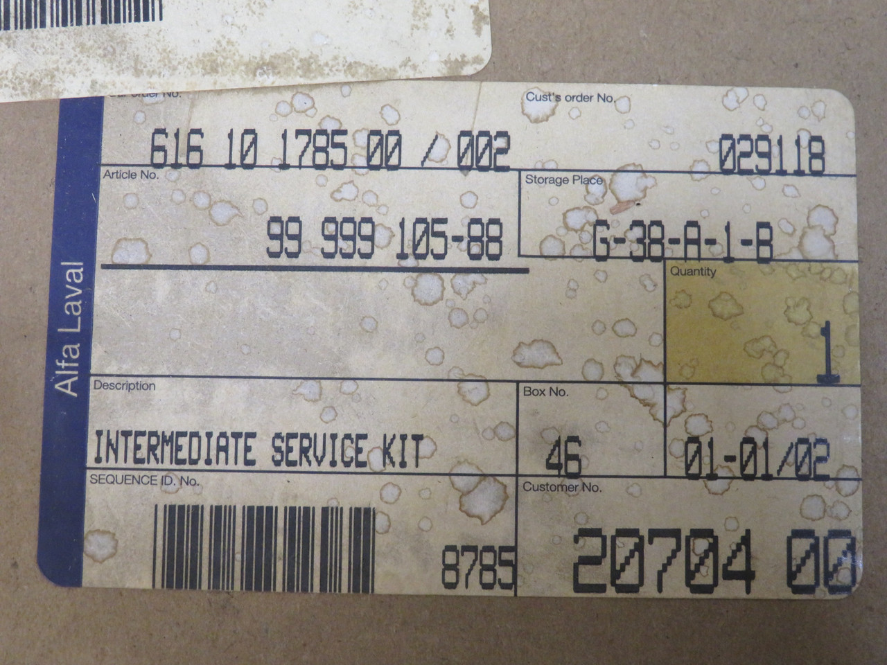 Alfa Laval 99-999-105-88 Intermediate Service Kit DAMAGE BOX NEW