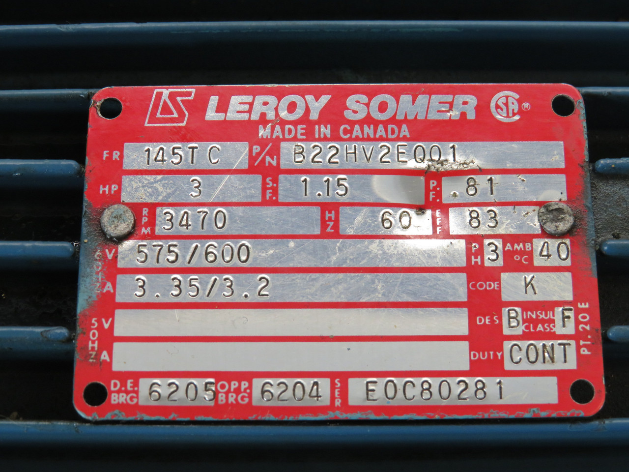 Windsor Pump Centrifugal Pump C/W Motor 3HP 3470rpm 575/600V COS DMG/RUST USED