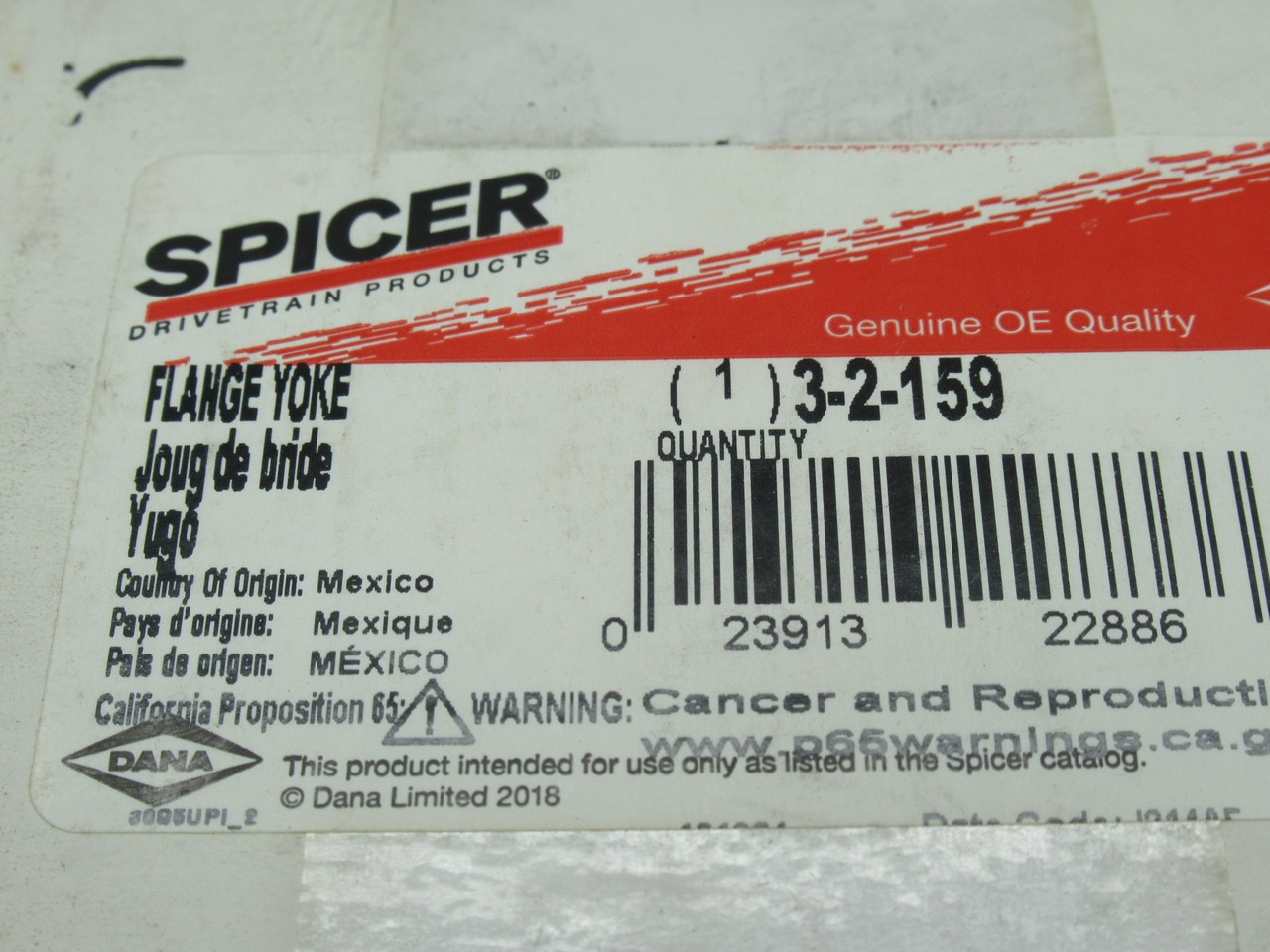 Spicer 3-2-159 Flange Yoke 4.438"OD 1.188"BC 4.625"FD 3.75"BD DMG BOX NEW
