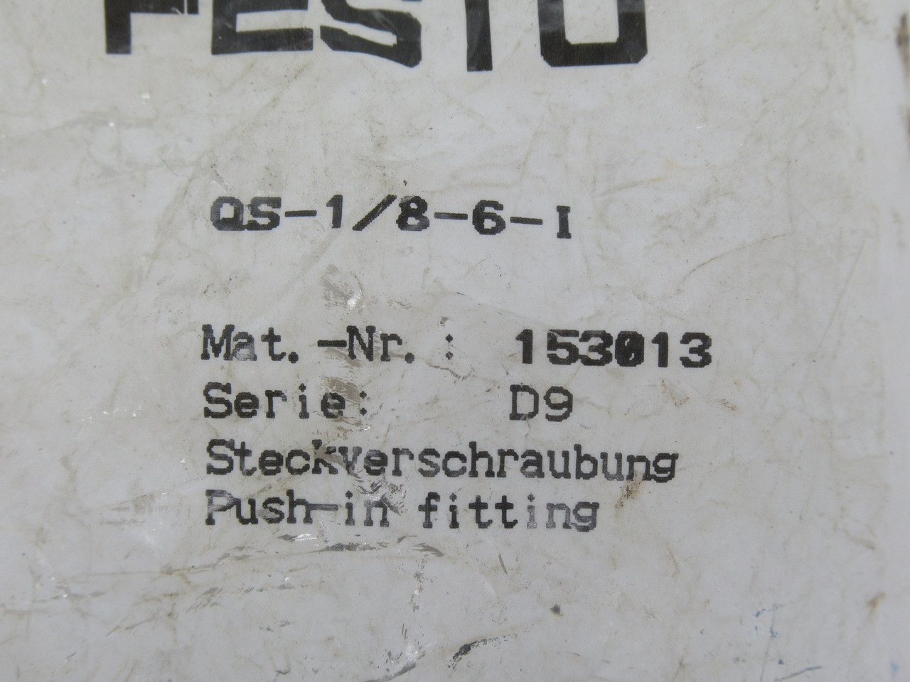 Festo 153013 QS-1/8-6-I Push In Fitting R1/8" Thread 10-Pack STAINED BAG NWB