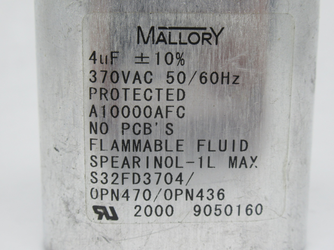 Mallory S32FD3704 Capacitor 4uF +/-10% 370VAC 50/60Hz USED