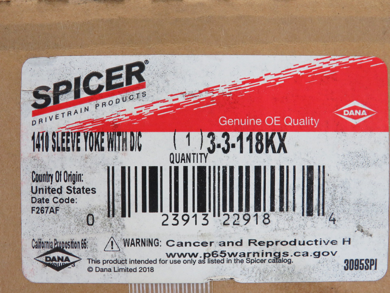 Spicer 3-3-118KX Slip Yoke 4.438"OD 1.188"BC 1.5"SOD DMG BOX NEW