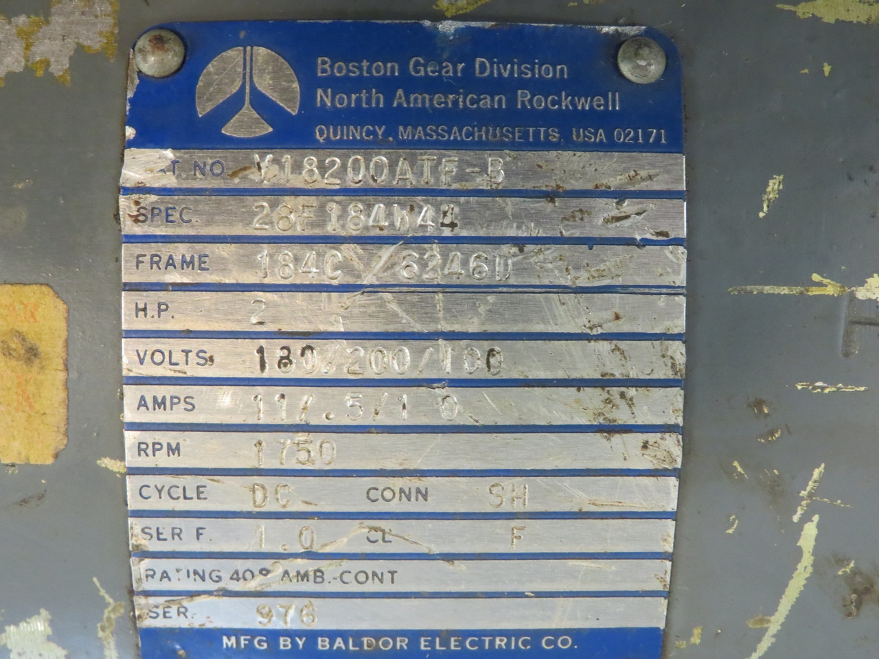 Baldor DC Motor 2HP 1750rpm 180/200/100VDC 184C 6246D TEFC SHELF WEAR USED