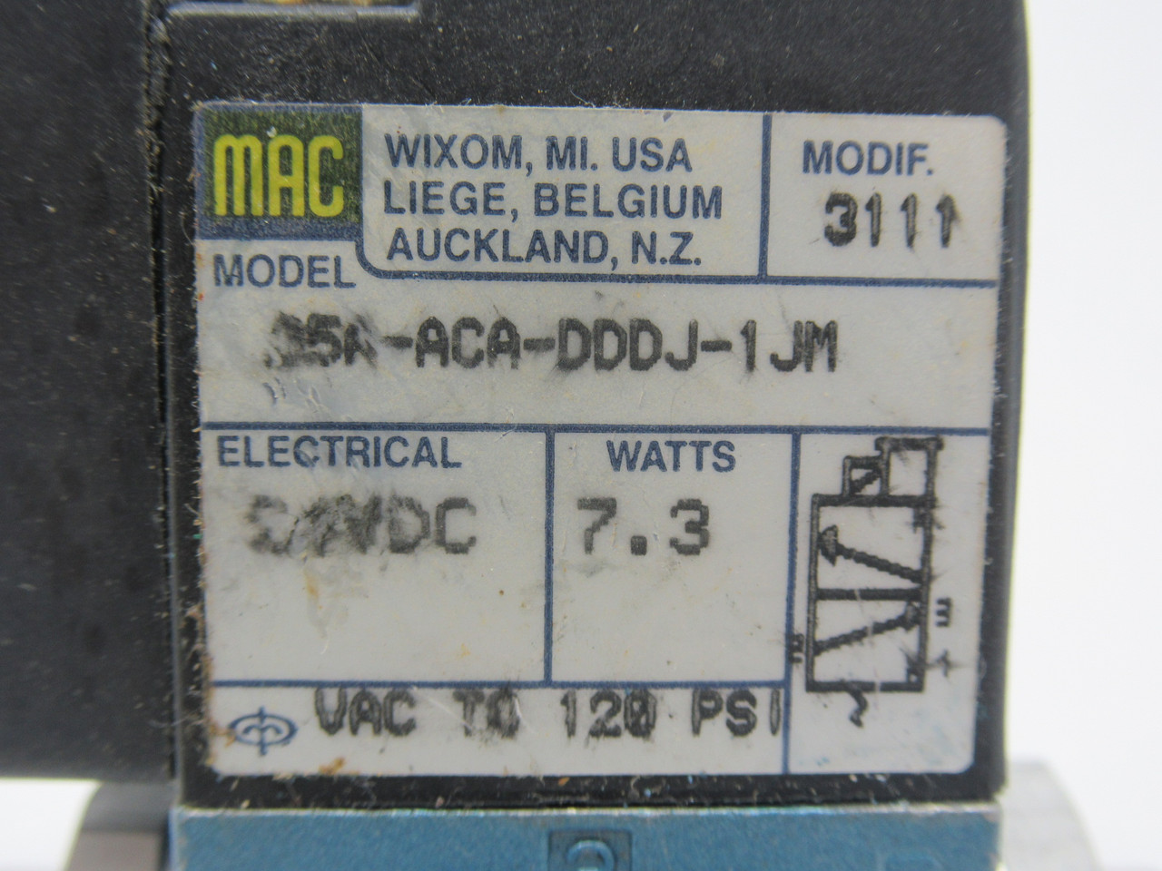 Mac 35A-ACA-DDDJ-1JM Solenoid Valve 24VDC 7.3W 1/8" 120 psi USED