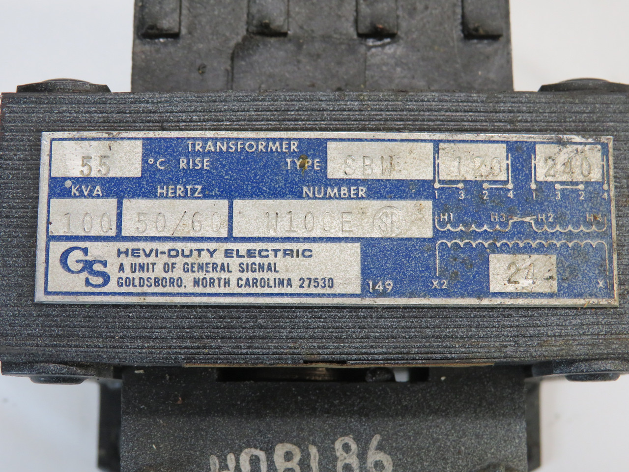 General Signal SBW-W100E Transformer 100VA Pri 120/240V Sec 24V USED