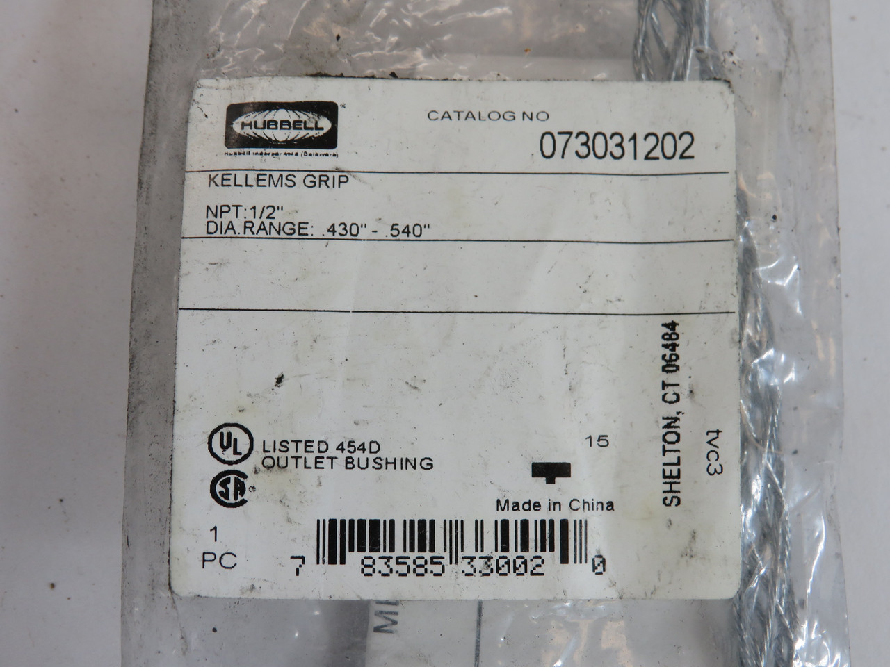 Hubbell 073031202 Strain Relief Grip 0.430-0.540" Range 1/2" NPT HOLEY BAG NWB