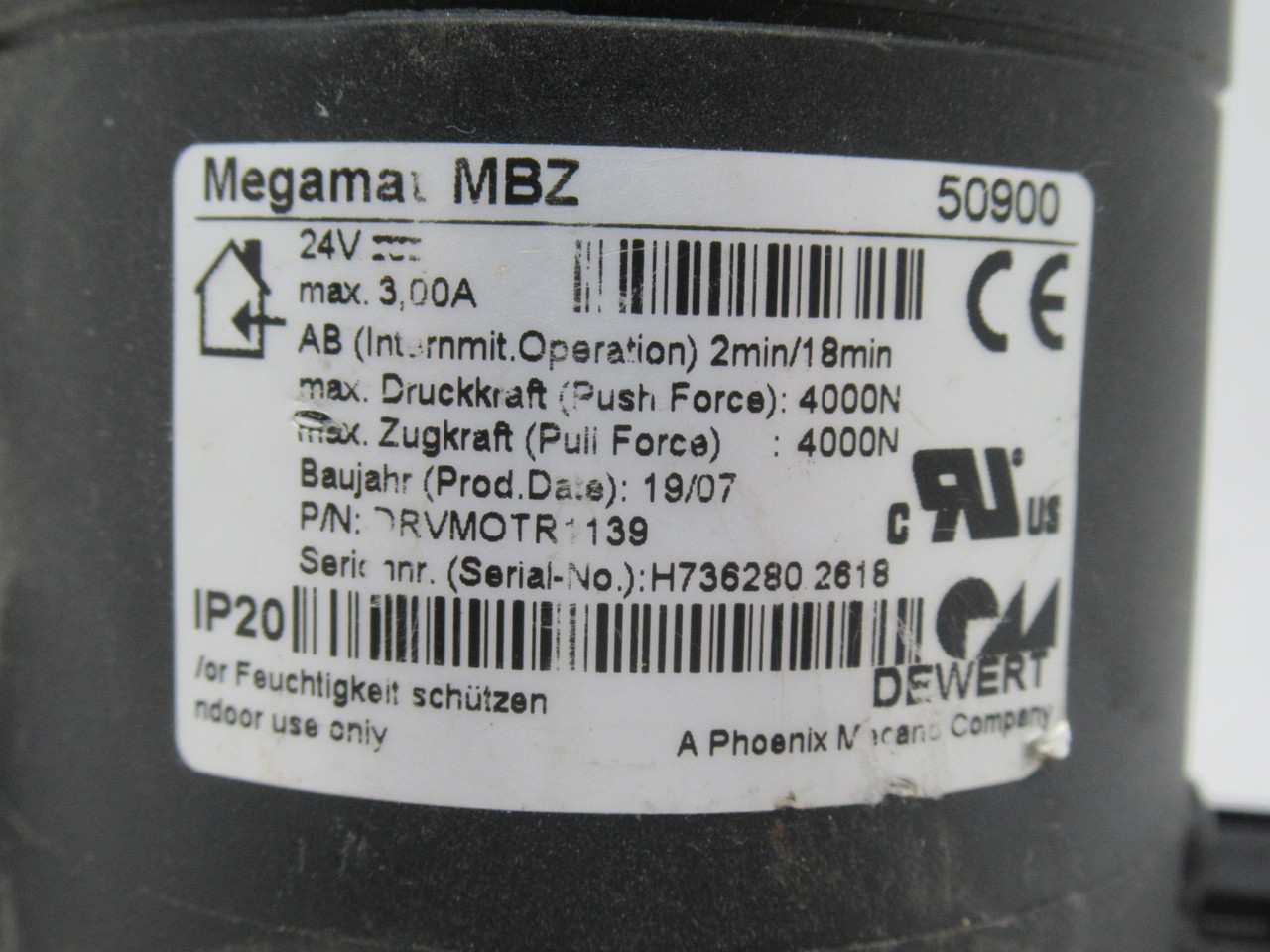 Dewert MBZ-50900 Megamat Motor Actuator 24VDC 3A 4000N SHELF WEAR USED