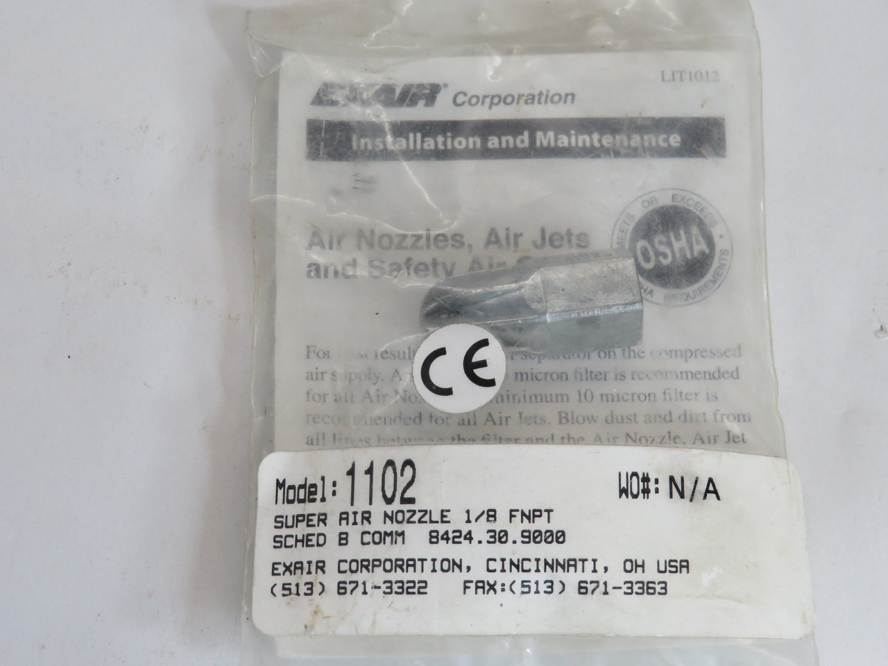 Exair 1102 Zinc-Aluminum Super Air Nozzle 1/8" FNPT 10 scfm NWB